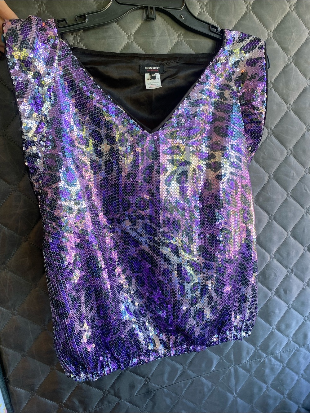 Vintage Miss Sixty Iridescent Purple Sequin V-Neck Top